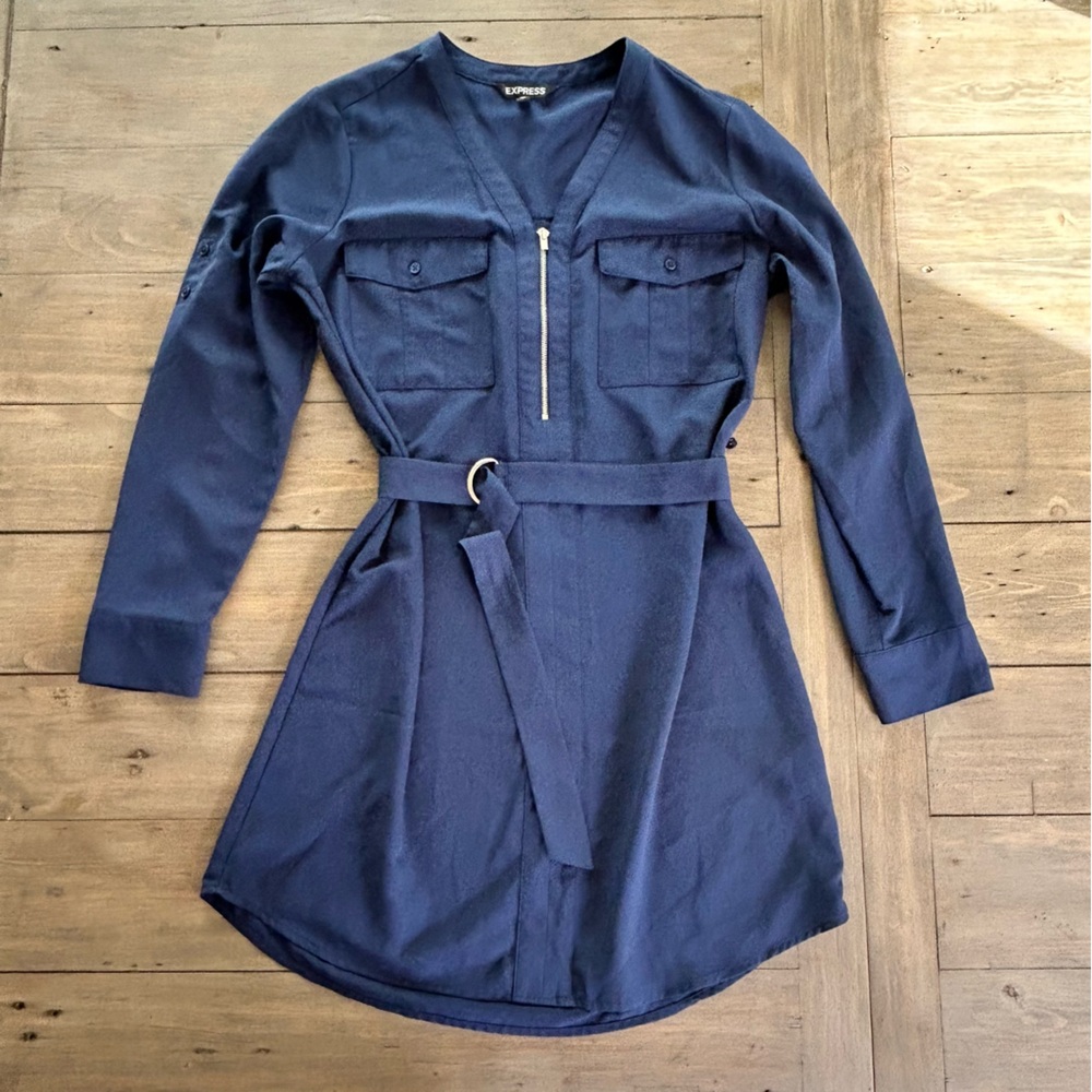 Express Blue Midi Shirt Dress - Size M